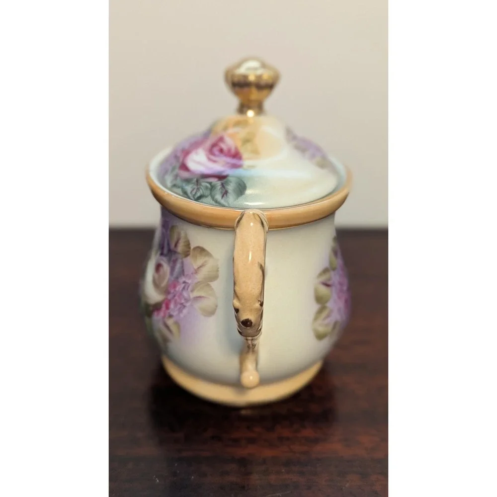 Vintage Rose Porcelain Tea Set Teapot Sugar Bowl Cups Cottagecore Floral Gold
